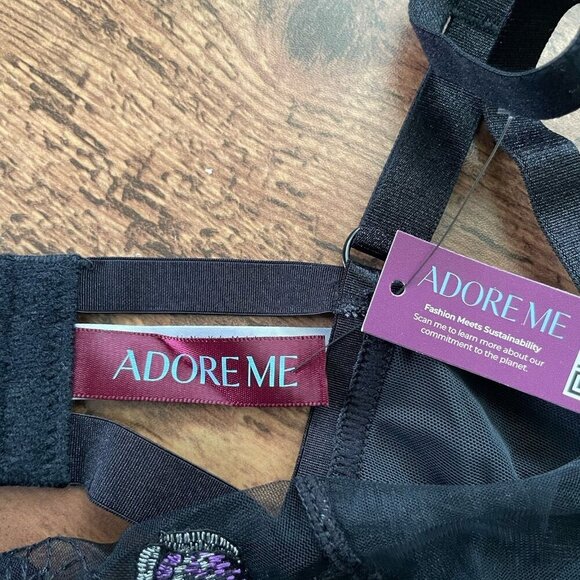 Adore Me Emilie Bralette 1X Black Floral Embroidered Sheer Mesh Wire Free Bra - Picture 8 of 9